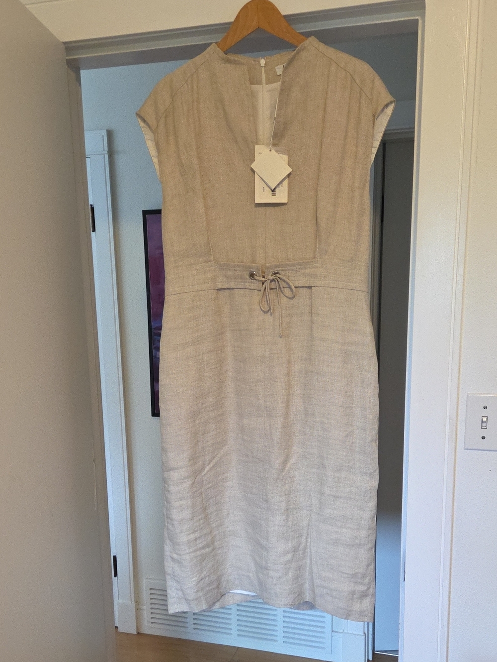 MaxMara Beige Linen Midi Dress with Drawstring Waist